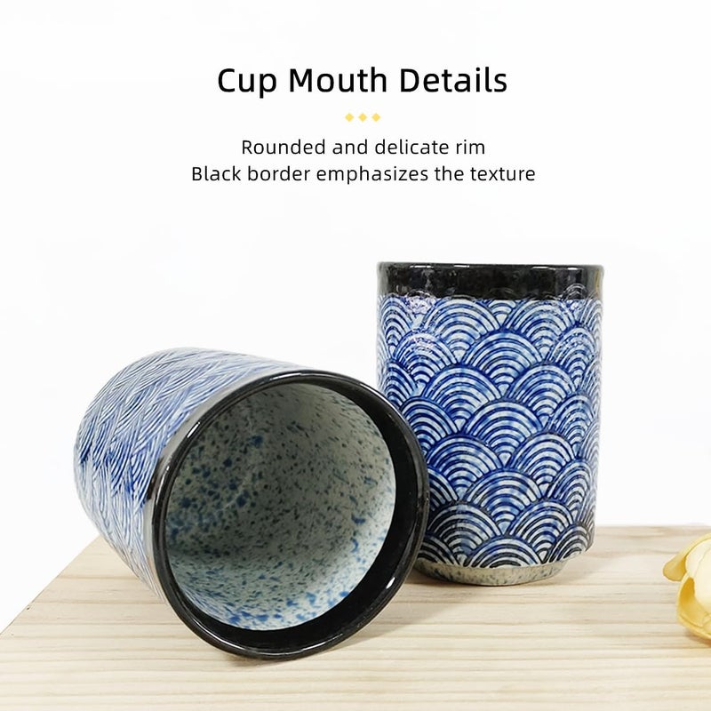 WEOPYCJ Japanese Ceramic Cup 10 oz No Handle Coffee Mug Teacups Set of 2 for All Kinds of Coffee and Drinks (Blue) - Image 5