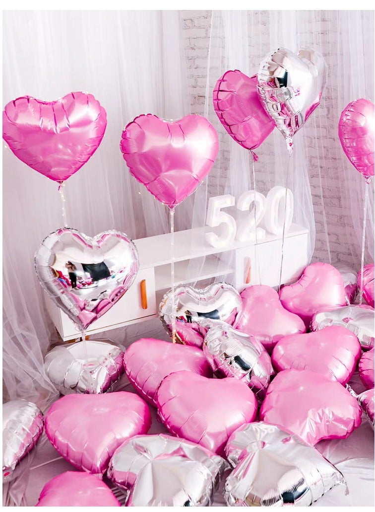 بالونات على شكل قلب باللونين الوردي والفضي، 24 قطعة من بالونات رقائق الألومنيوم مقاس 18 بوصة، بالونات عيد الحب، ديكورات حفلات الزفاف وأعياد الميلاد - Image 1