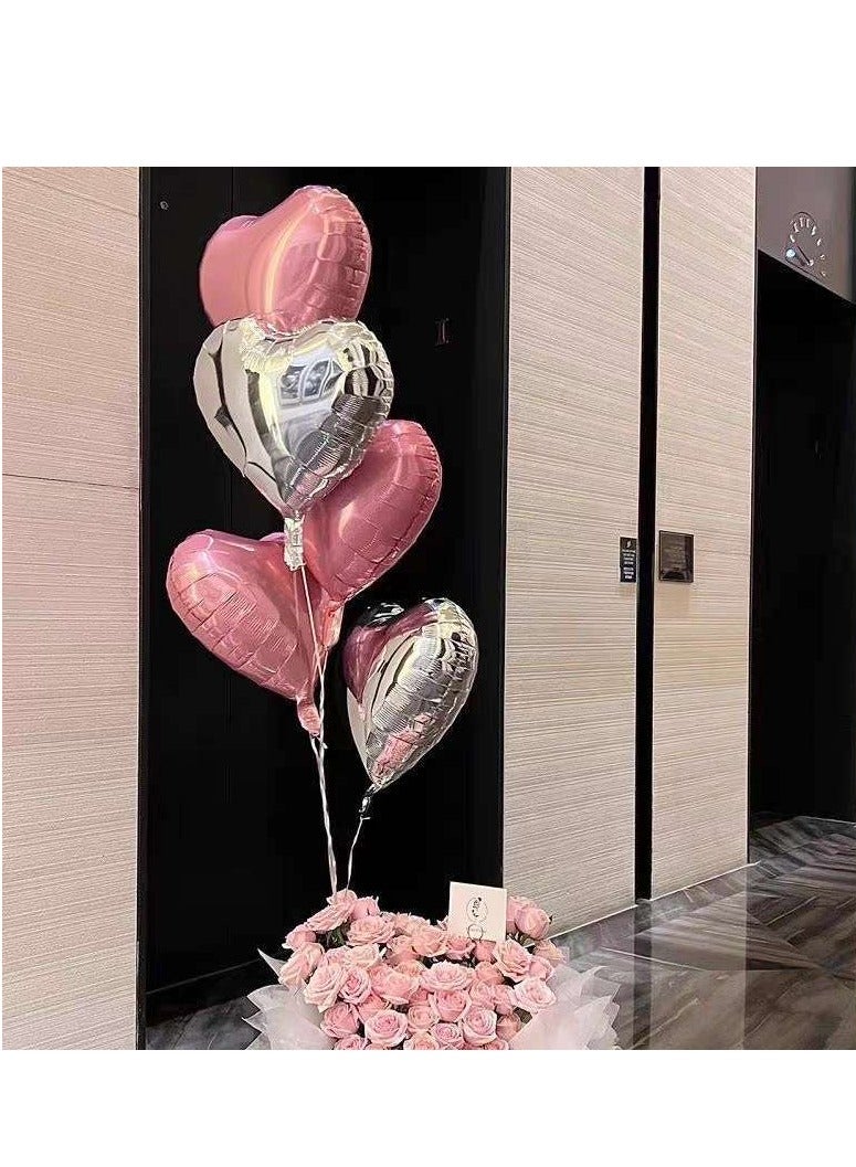 بالونات على شكل قلب باللونين الوردي والفضي، 24 قطعة من بالونات رقائق الألومنيوم مقاس 18 بوصة، بالونات عيد الحب، ديكورات حفلات الزفاف وأعياد الميلاد - Image 2