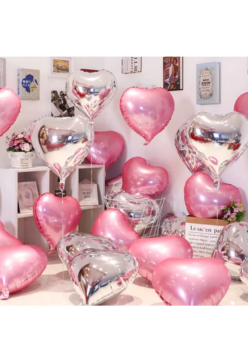 بالونات على شكل قلب باللونين الوردي والفضي، 24 قطعة من بالونات رقائق الألومنيوم مقاس 18 بوصة، بالونات عيد الحب، ديكورات حفلات الزفاف وأعياد الميلاد - Image 5