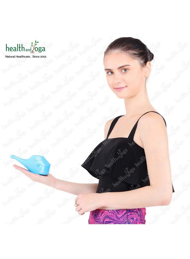 SoulGenie وعاء نيتى بلاستيكي HealthandyogaQwikflo (أزرق-200 مل) + أكياس ملح نيتى النقي Healthandyoga (عبوة من 10) - لانسداد الأنف، البرد والصداع - مجموعة كاملة لغسل الأنف بمحلول ملحي، مجموعة سفر لتنظيف اليوغا - Image 2