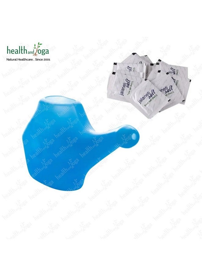 SoulGenie وعاء نيتى بلاستيكي HealthandyogaQwikflo (أزرق-200 مل) + أكياس ملح نيتى النقي Healthandyoga (عبوة من 10) - لانسداد الأنف، البرد والصداع - مجموعة كاملة لغسل الأنف بمحلول ملحي، مجموعة سفر لتنظيف اليوغا - Image 3