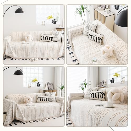WEYOND Chenille Couch Cover Pet Friendly, Sofa Cover Washable, Reversible Sofa Slipcover for Sectional Sofa, Loveseat, 2 or 3 Cushion Couch, Corner Sofa, Futon Cover (71" X 118", Khaki) - Image 2