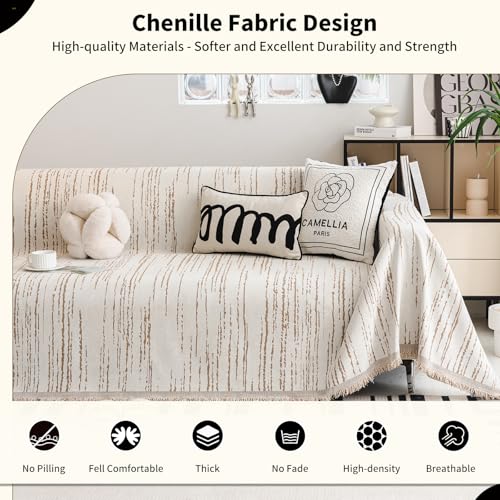 WEYOND Chenille Couch Cover Pet Friendly, Sofa Cover Washable, Reversible Sofa Slipcover for Sectional Sofa, Loveseat, 2 or 3 Cushion Couch, Corner Sofa, Futon Cover (71" X 118", Khaki) - Image 3