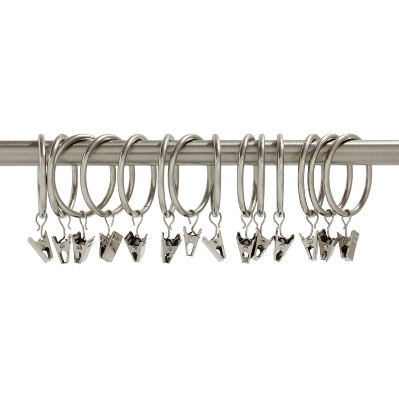 Ivilon Curtain Rings - Set of 14 Decorative Drapery Rings Curtain Clip Rings with Strong Clips 2" Diameter - Color Brushed Nickel - Image 2