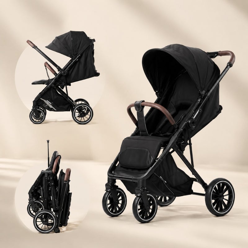 Baby Stroller for Newborn to Toddler: Aluminum Frame, Black, Reversible Handle and Foldable Design for Comfort and Portability - Image 1