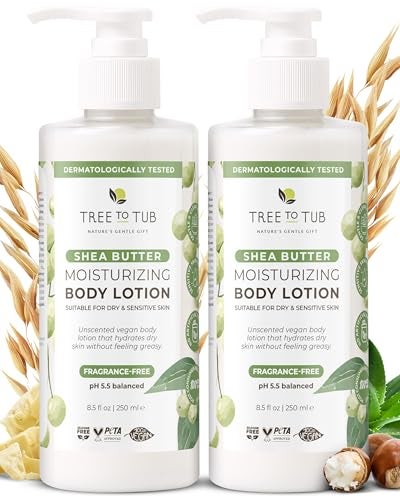 Tree To Tub Unscented Shea Butter Body Lotion for Dry Skin - Fragrance Free Lotion,Vegan Body Moisturizer, Good for Sensitive Skin for both Women & Men 2 Pack - Image 1