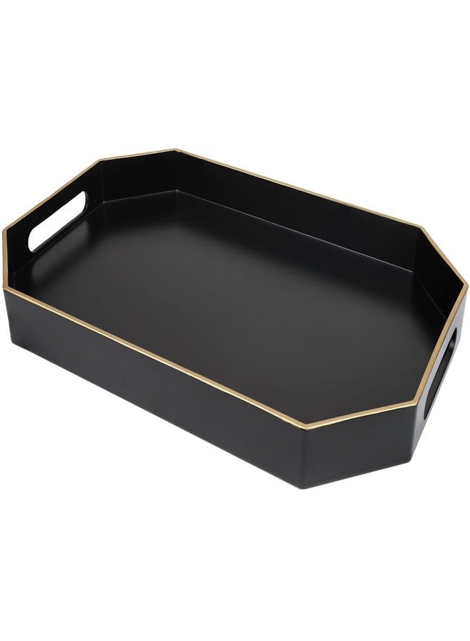 Omuriko Black Decorative Tray with Handles, Octagon Versatile Serving Tray for Coffee Table, Ottoman, Ideal for Serving, Displaying, Organizing - Image 1