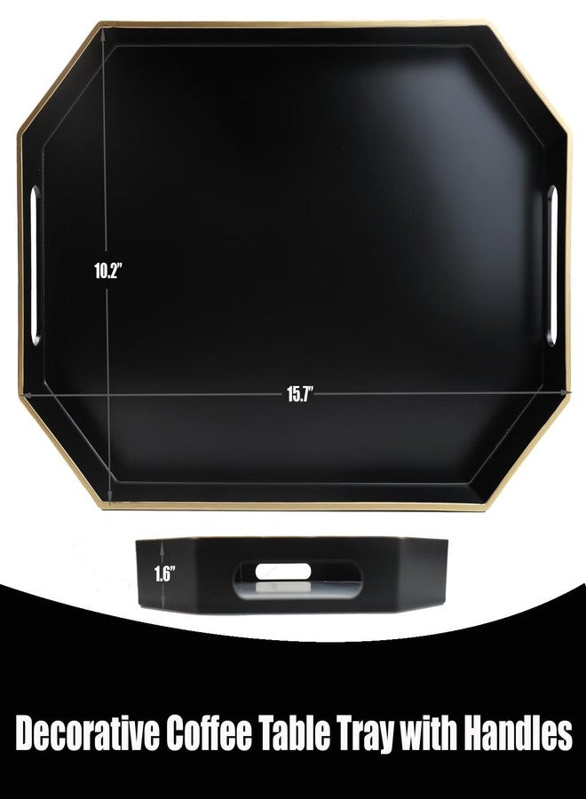 Omuriko Black Decorative Tray with Handles, Octagon Versatile Serving Tray for Coffee Table, Ottoman, Ideal for Serving, Displaying, Organizing - Image 2