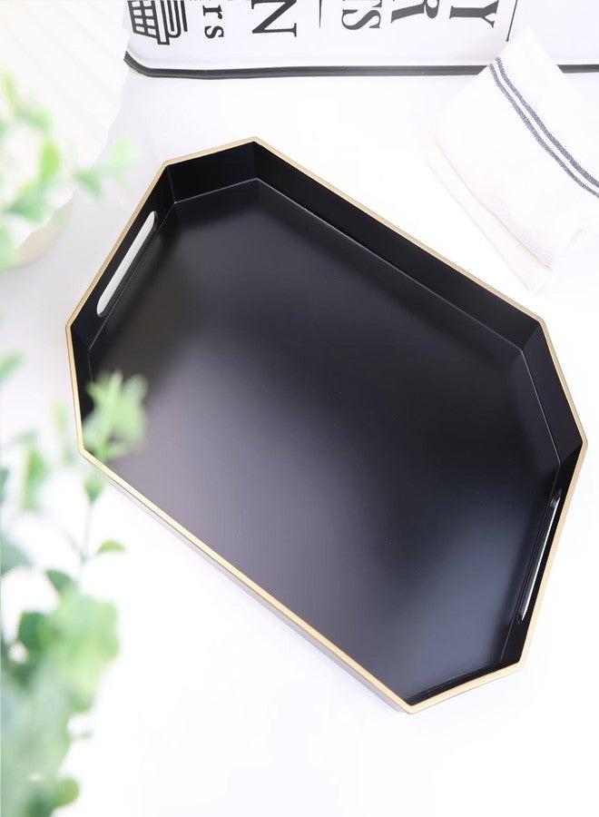 Omuriko Black Decorative Tray with Handles, Octagon Versatile Serving Tray for Coffee Table, Ottoman, Ideal for Serving, Displaying, Organizing - Image 4