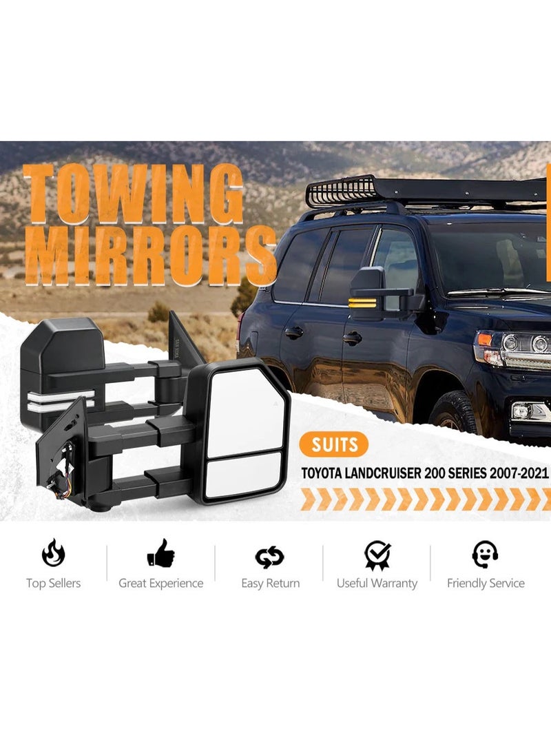 SAN HIMA Extendable Towing Mirrors for Toyota Landcruiser 200 Series 2007 to 2021 - Image 1