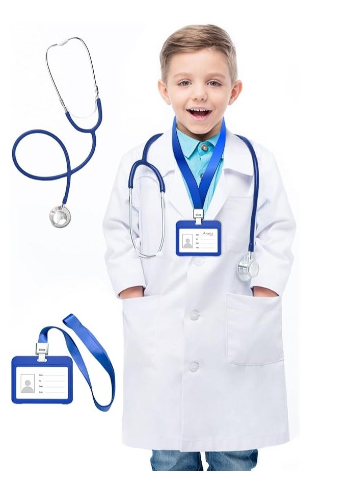Doctor Costume Kids, Lab Coat for Kids with Working Stethoscope and ID Card,Doctor Scientist Costume for Boy Girl  - Image 1