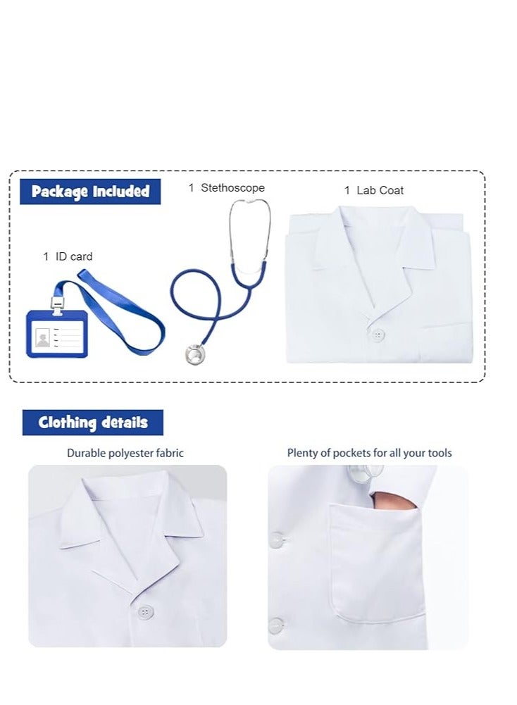 Doctor Costume Kids, Lab Coat for Kids with Working Stethoscope and ID Card,Doctor Scientist Costume for Boy Girl  - Image 3