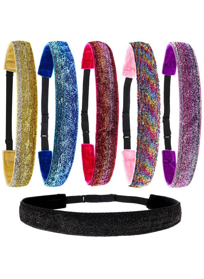 FROG SAC - 6 Glitter Headbands for Girls, Adjustable Non Slip Head Bands for Kids, Cute Sparkly Stretch Elastic Hair Accessories for Gymnastics For Teen Girls, Women - Image 1
