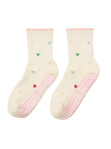 Shapes Studio Crew Half Calf Grip Socks, Cutest Fruits Pilates Socks, Ruffle socks, Non-Slip, Barre Yoga Fitness (US, Numeric, 5, 10, Regular, Regular, Mini Heart Petal, Effortless Club) - Image 1