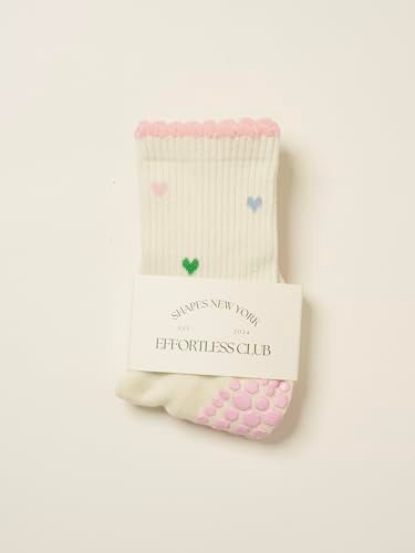 Shapes Studio Crew Half Calf Grip Socks, Cutest Fruits Pilates Socks, Ruffle socks, Non-Slip, Barre Yoga Fitness (US, Numeric, 5, 10, Regular, Regular, Mini Heart Petal, Effortless Club) - Image 3