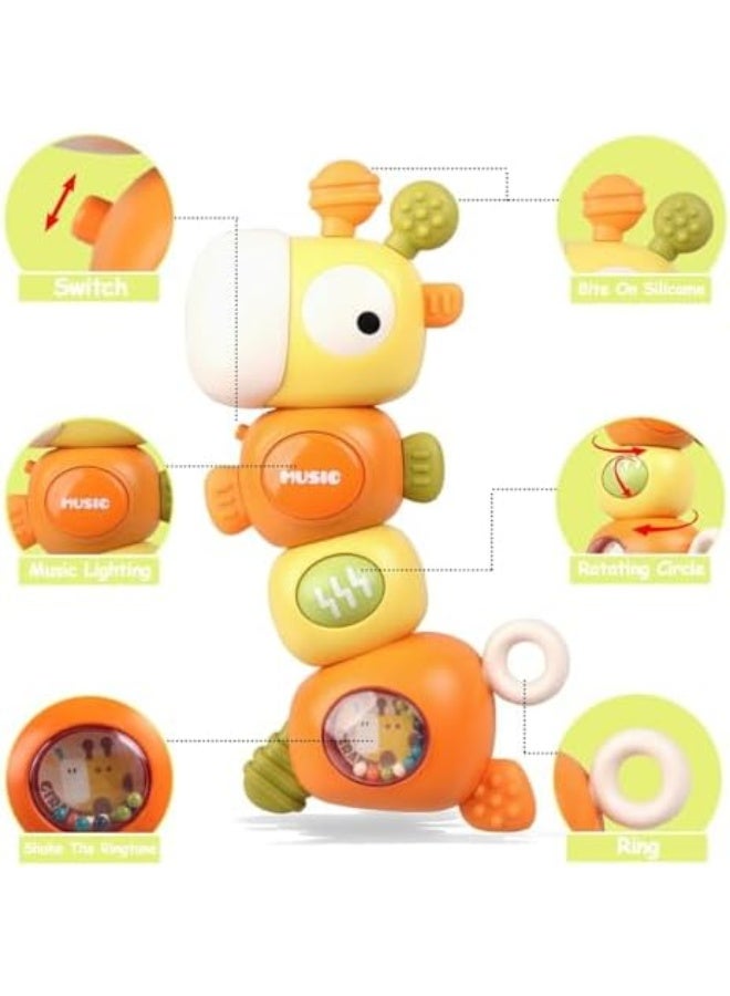 Baby Toddler Toys, 4-in-1 Baby Teething Sensory Toys, Montessori Infant Teether Newborn Rattle Toys for Infant Kids Birthday Gift Ages 3-6-9-12-18 Months - Orange - Image 3