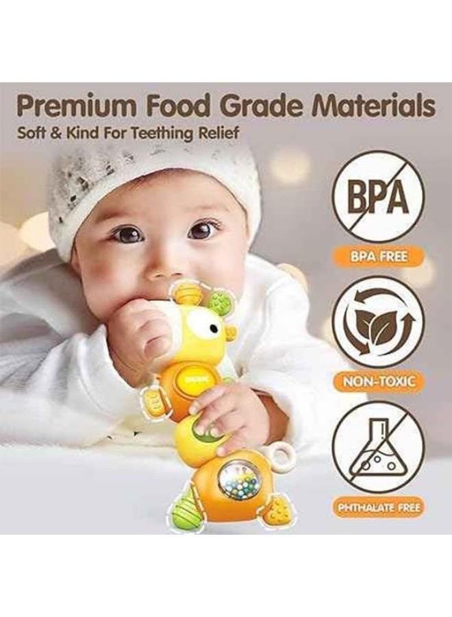 Baby Toddler Toys, 4-in-1 Baby Teething Sensory Toys, Montessori Infant Teether Newborn Rattle Toys for Infant Kids Birthday Gift Ages 3-6-9-12-18 Months - Orange - Image 2