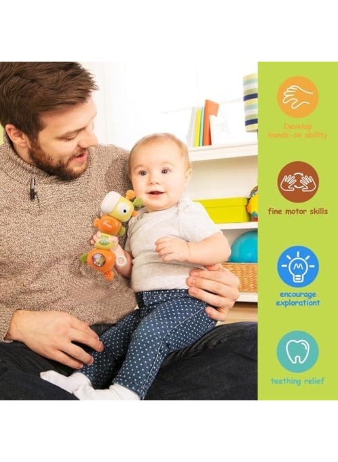 Baby Toddler Toys, 4-in-1 Baby Teething Sensory Toys, Montessori Infant Teether Newborn Rattle Toys for Infant Kids Birthday Gift Ages 3-6-9-12-18 Months - Orange - Image 5