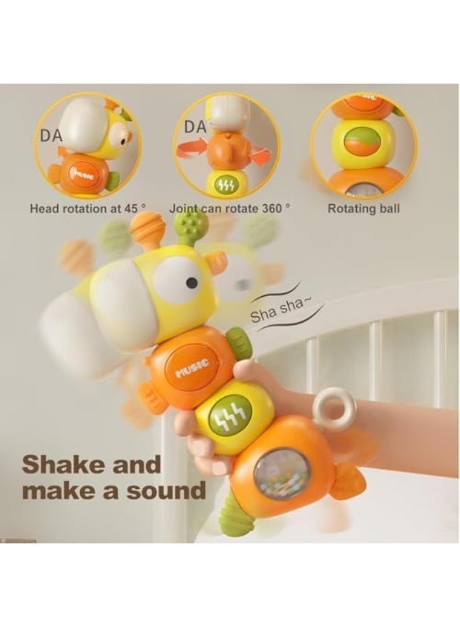 Baby Toddler Toys, 4-in-1 Baby Teething Sensory Toys, Montessori Infant Teether Newborn Rattle Toys for Infant Kids Birthday Gift Ages 3-6-9-12-18 Months - Orange - Image 4