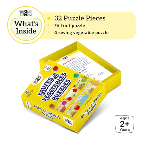 GiniMini Fruits & Vegetables Puzzle for Kids 2 3 4 5 Years | Educational 2 Piece Puzzle for Memory & Motor Skills | Return & Birthday Gifts for Boys & Girls - Image 3