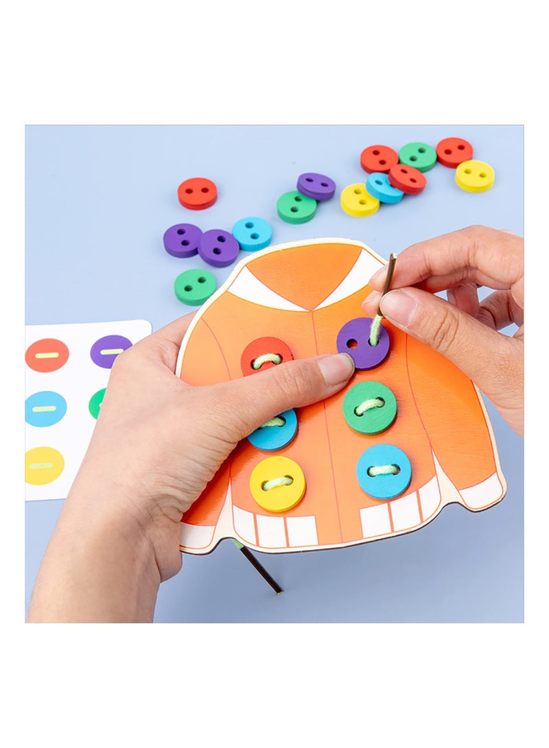 SOLARAE Wooden Clothes Lacing Toys, for Kids Age 3 4 5 Years Learning Montessori Activity, Fine Motor Skill Threading Game, Sewing Button Lacing Card Game, Preschool Early Development Educational Toy - Image 4