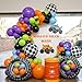 froufing Monster Truck Theme Balloon Garland Arch Kit vibrant Orange Green Purple with Big Wheels checkered star mylar foil balloons For Kids fast one Boy Birthday Race Car construction theme Party Decorations - Image 3