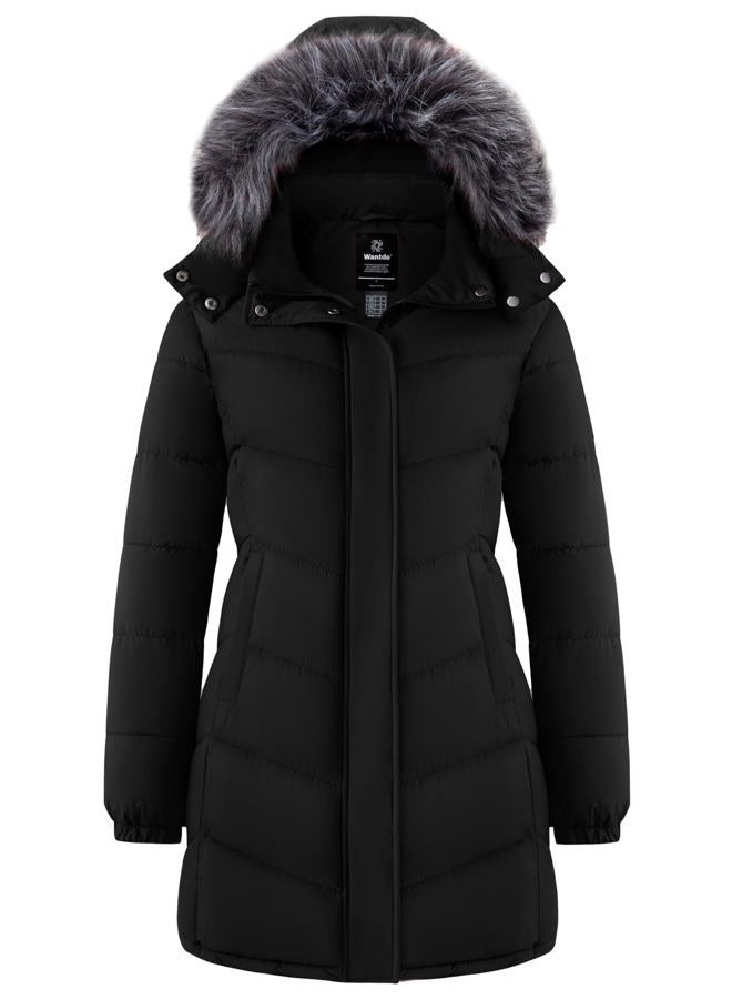 wantdo Women's Long Hooded Winter Coat Warm Quilted Puffer Jacket(Available in Plus Size), Black, XL - Image 1