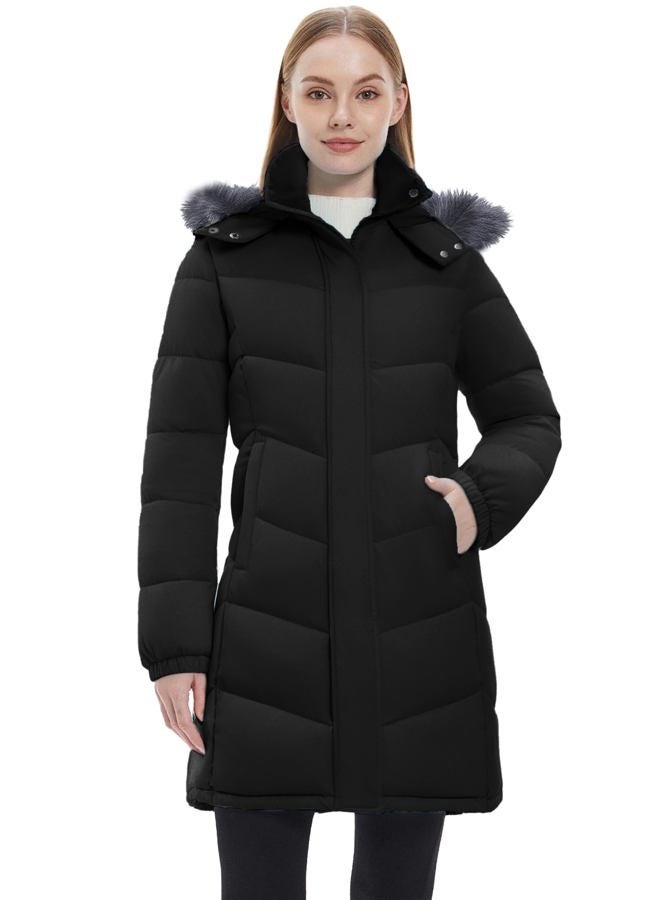 wantdo Women's Long Hooded Winter Coat Warm Quilted Puffer Jacket(Available in Plus Size), Black, XL - Image 2