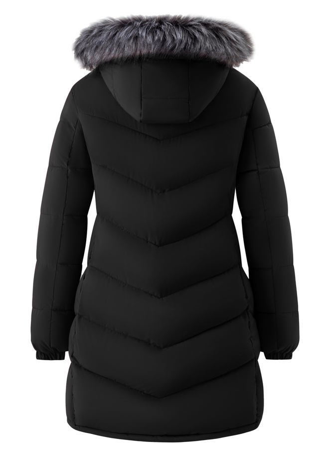 wantdo Women's Long Hooded Winter Coat Warm Quilted Puffer Jacket(Available in Plus Size), Black, XL - Image 3