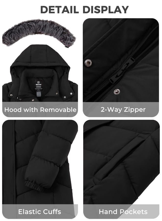 wantdo Women's Long Hooded Winter Coat Warm Quilted Puffer Jacket(Available in Plus Size), Black, XL - Image 5