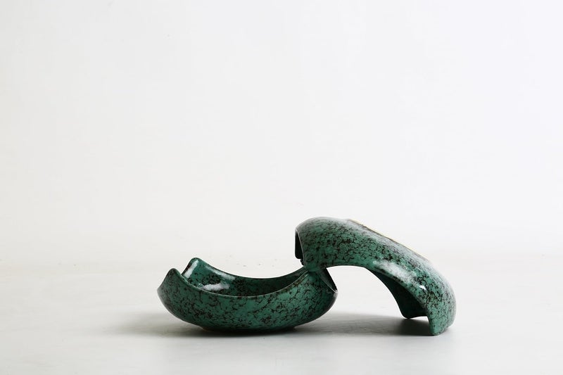 Caffeine Ceramic Handmade Green Crackle Serving Bowl Set of 2 - Image 3