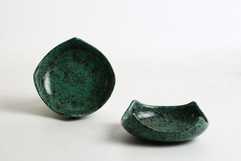 Caffeine Ceramic Handmade Green Crackle Serving Bowl Set of 2 - Image 1