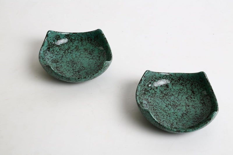 Caffeine Ceramic Handmade Green Crackle Serving Bowl Set of 2 - Image 4