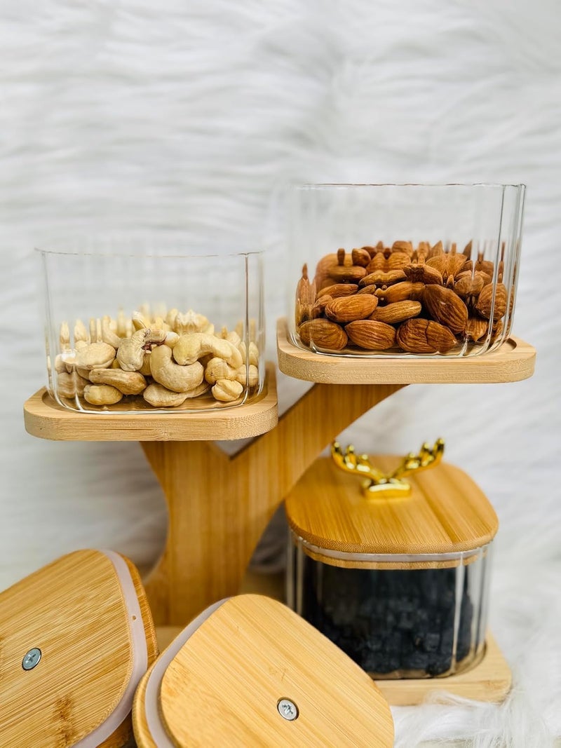 ConvertKitchen Royal Serveware Glass Bowl Set with Airtight Lid & Wooden Holder Stand Tray | Set of 3 Bowls | Snack Serving Bowls for Home, Kitchen, Dining Table(500 ML) - Image 2