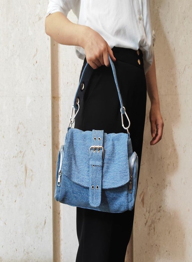 NIGEDU Fashion Women Shoulder Bag Denim Crossbody Handbag Female Messenger Purse Bags (Light Blue) - Image 4