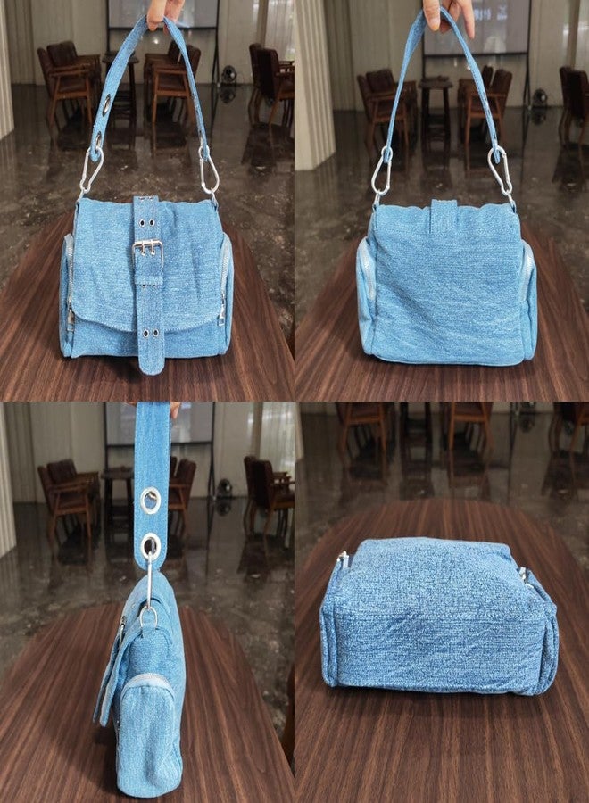 NIGEDU Fashion Women Shoulder Bag Denim Crossbody Handbag Female Messenger Purse Bags (Light Blue) - Image 5