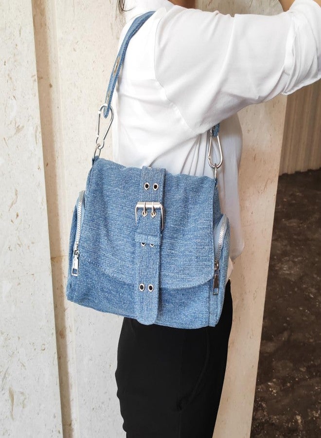 NIGEDU Fashion Women Shoulder Bag Denim Crossbody Handbag Female Messenger Purse Bags (Light Blue) - Image 2