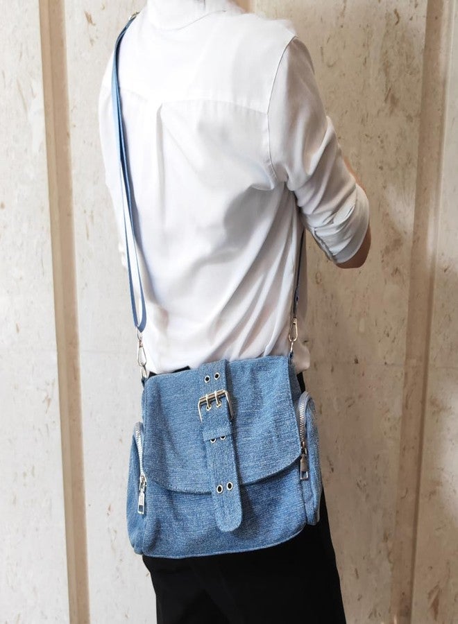 NIGEDU Fashion Women Shoulder Bag Denim Crossbody Handbag Female Messenger Purse Bags (Light Blue) - Image 3