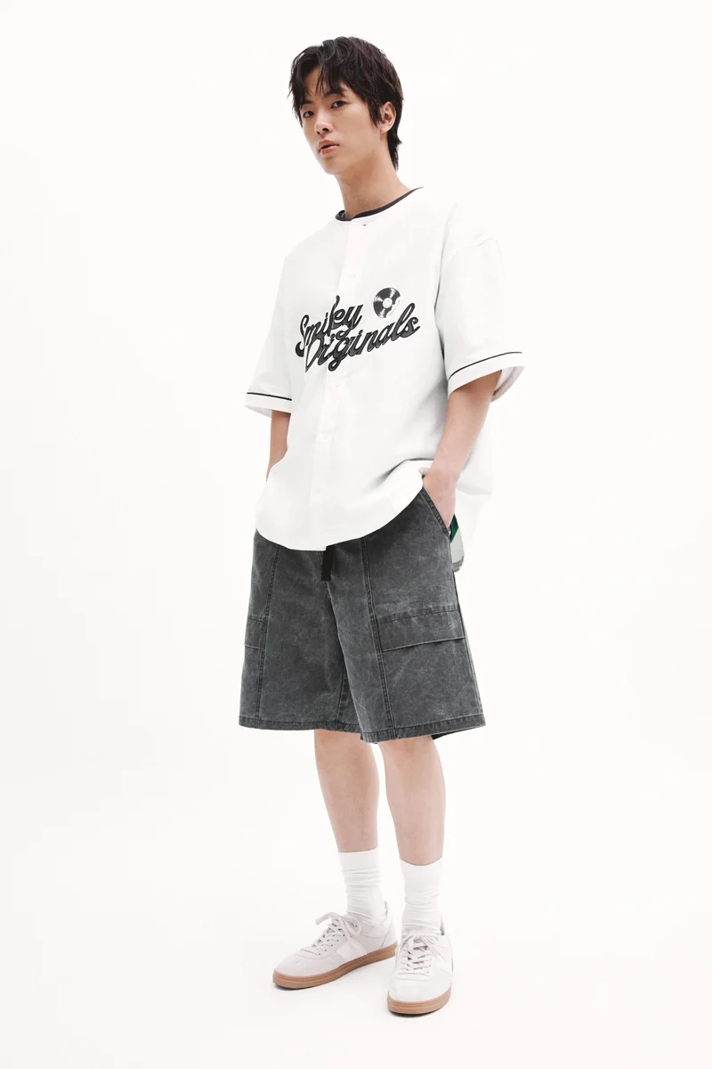 Loose Fit Printed cotton baseball shirt