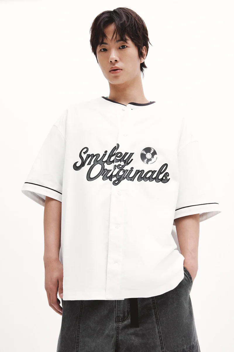 Loose Fit Printed cotton baseball shirt
