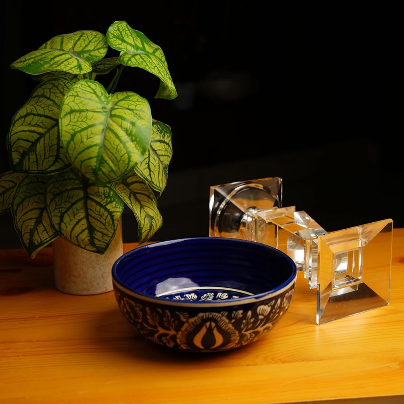 Caffeine Ceramic Handmade Blue Mughal Serving Bowl 75 Set of 1 - Image 1