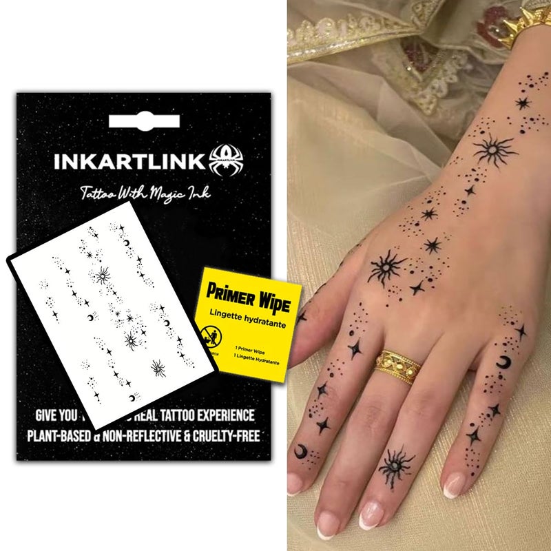 Inkartlink Temporary Tattoos  Semi Permanent Tattoos  Small-Size Tattoos For Women  Waterproof And Anti-Reflective  Unique Design (Stars And Moon Shining) - Image 1