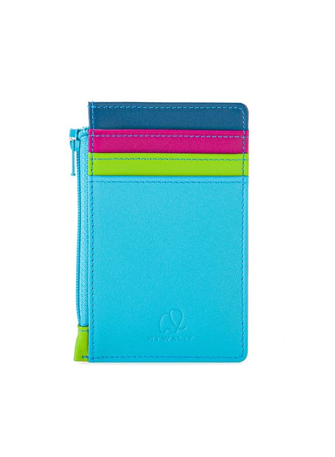 Mywalit Nappa Leather Credit Card Holder – Slim Wallet with 4 Card Slots, Transparent ID Window & External Zip Coin Pocket – Premium Colourful Leather Card Holder for Men & Women - Liguria - Image 1