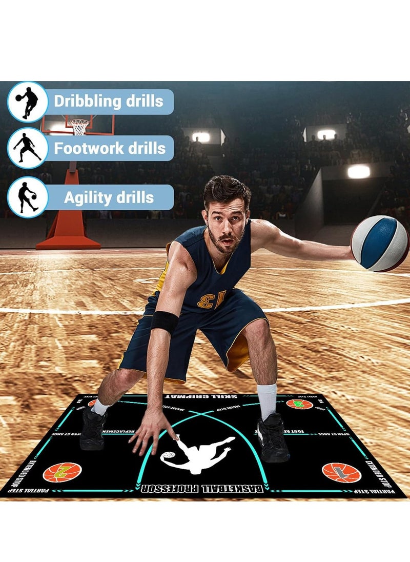 Excefore - Basketball Footwork Mat Portable Indoor silent asketball training equipmentm AntiSlip Agility Footstep Training Mat Agility Training Equipment for All Levels Improve Speed Strength Coordination - Image 1