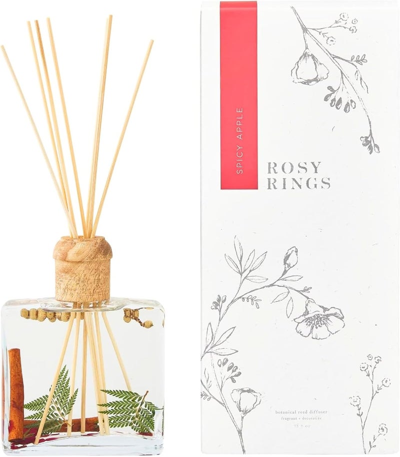 Rosy Rings Spicy Apple Botanical Reed Diffuser 13oz - Aromatherapy with Real Botanicals for Home Decor - Image 1
