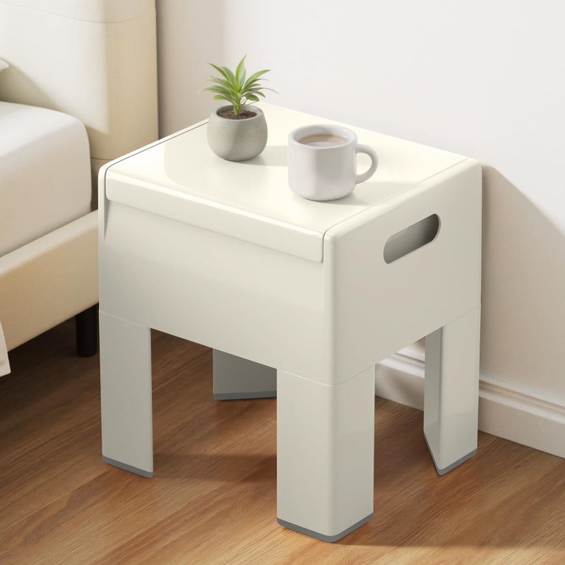HOTEAGLE Modern Nightstand - Multifunctional Plastic Bedside Table with Storage Space, Side Table Easy Assembly for Bedroom, Dorm and Small Areas (14.2" D x 11.8" W x 15.78" H, Beige White) - Image 1
