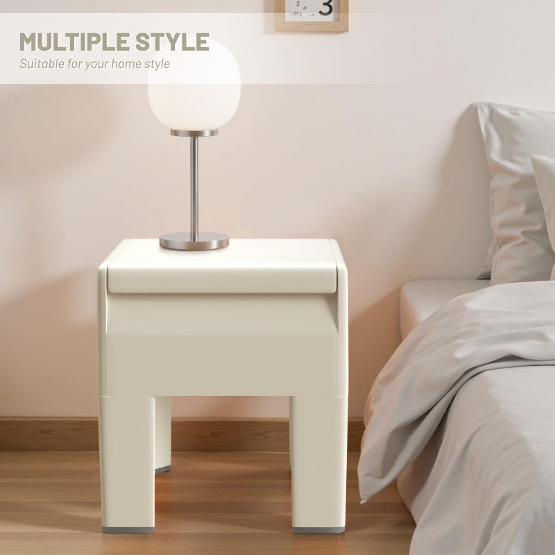 HOTEAGLE Modern Nightstand - Multifunctional Plastic Bedside Table with Storage Space, Side Table Easy Assembly for Bedroom, Dorm and Small Areas (14.2" D x 11.8" W x 15.78" H, Beige White) - Image 2