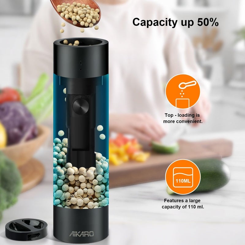 AIKARO - Electric Salt and Pepper Mill Automatic Spice Grinder, Rechargeable (Set) - Image 3