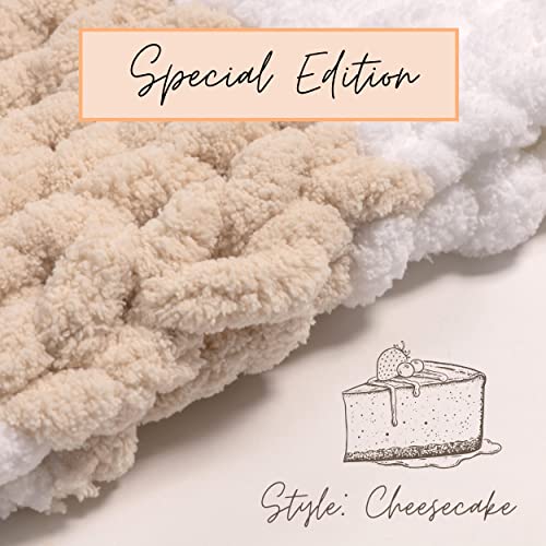 Adyrescia Chunky Knit Blanket Throw | 100% Hand Knit with Jumbo Chenille Yarn (50"x60", Oatmeal and White Stripes) - Image 2
